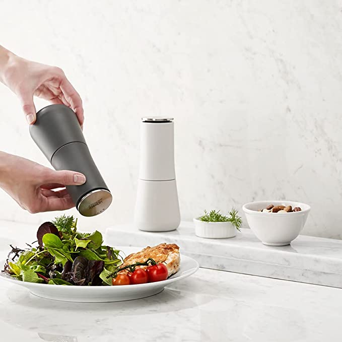 Joseph Jospeh Milltop™ Salt & Pepper Mills | Milltop™ ceramic and stainless-steel salt and pepper mill set