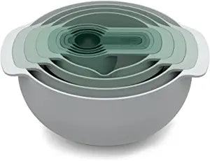 JOSEPH JOSEPH NEST 9合1 廚具套裝組合-鼠尾綠 | 9 Nesting Set with Mixing Bowls Measuring Cups Sieve Colander - Sage