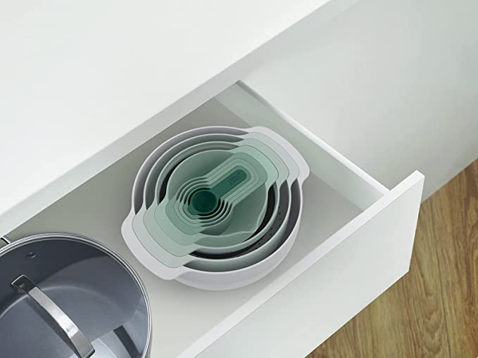 JOSEPH JOSEPH NEST 9合1 廚具套裝組合-鼠尾綠 | 9 Nesting Set with Mixing Bowls Measuring Cups Sieve Colander - Sage
