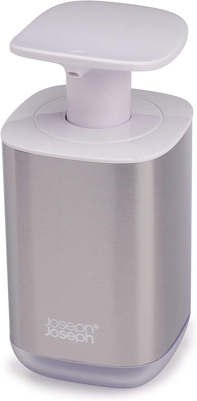 JOSEPH JOSEPH 不銹鋼洗手液器 -白色 | Stainless-Steel Hygienic Easy-Push Soap Dispenser with Wide Pump, One-Size, - White