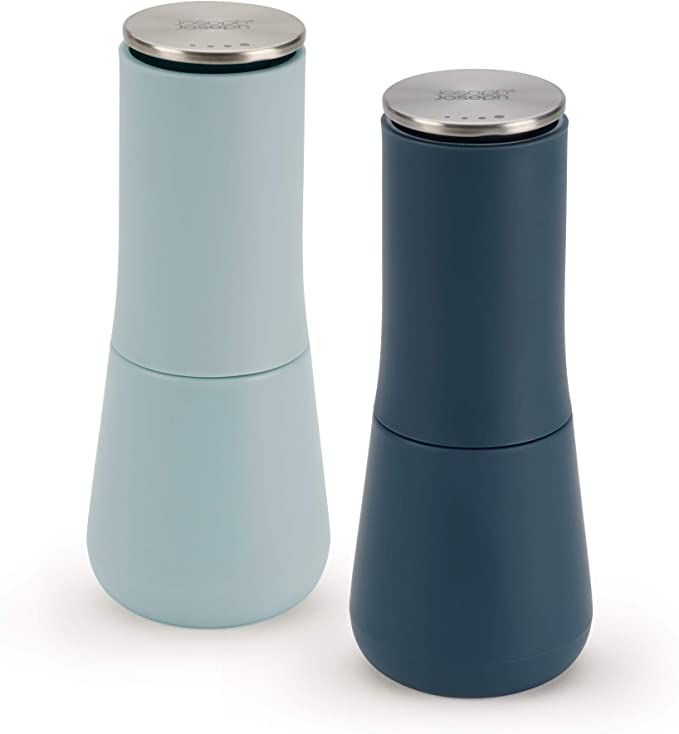Joseph Jospeh Milltop™ Salt & Pepper Mills Salt & Pepper Mills - Blue | Milltop™ ceramic and stainless-steel salt and pepper mill set - Blue