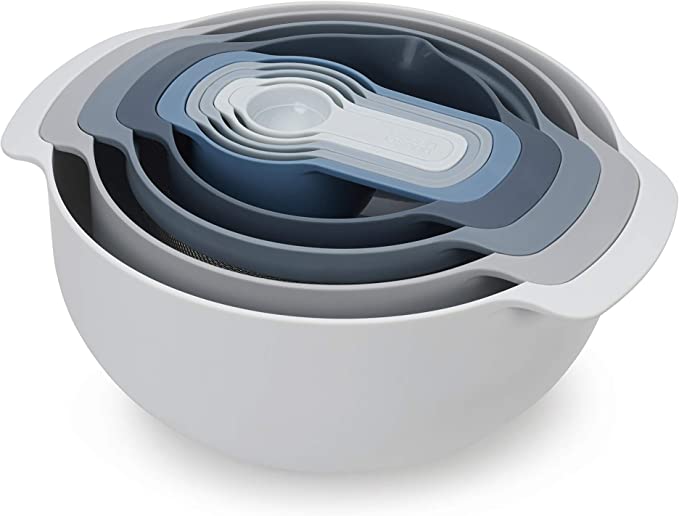 JOSEPH JOSEPH NEST 9合1 廚具套裝組合-藍色 | 9 Nesting Set with Mixing Bowls Measuring Cups Sieve Colander - Blue