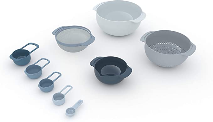 JOSEPH JOSEPH NEST 9合1 廚具套裝組合-藍色 | 9 Nesting Set with Mixing Bowls Measuring Cups Sieve Colander - Blue