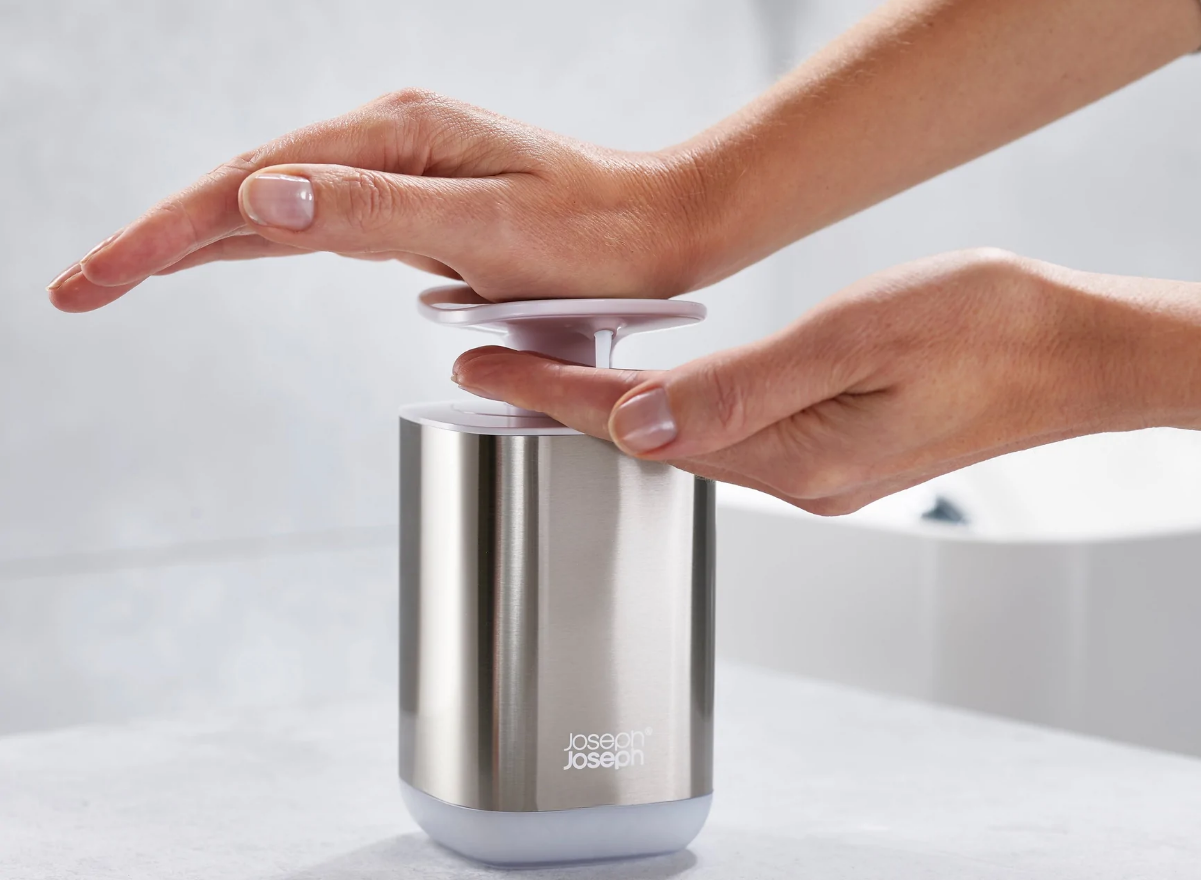 JOSEPH JOSEPH Stainless-Steel Hygienic Easy-Push Soap Dispenser with Wide Pump, One-Size, - White