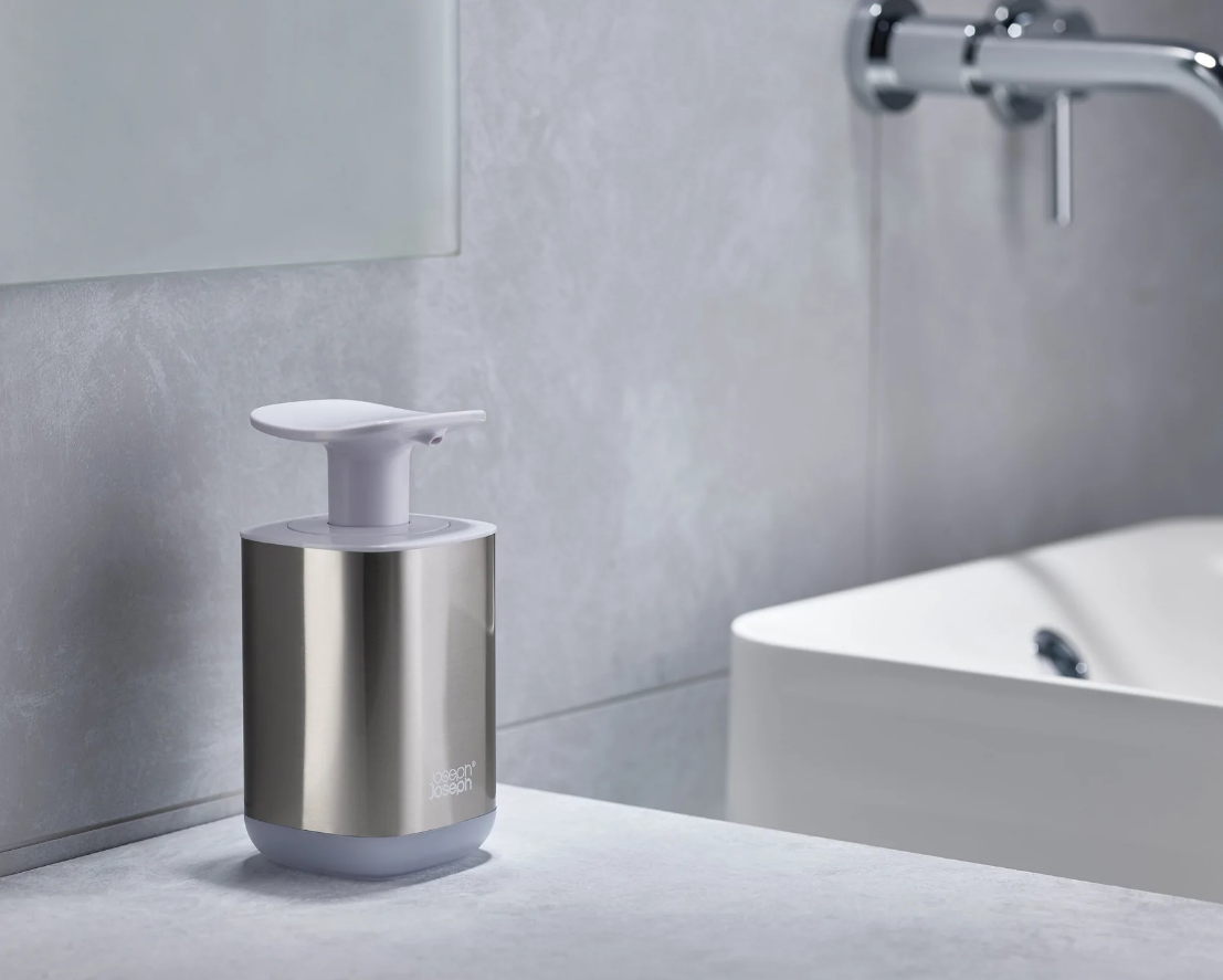 JOSEPH JOSEPH 不銹鋼洗手液器 -白色 | Stainless-Steel Hygienic Easy-Push Soap Dispenser with Wide Pump, One-Size, - White