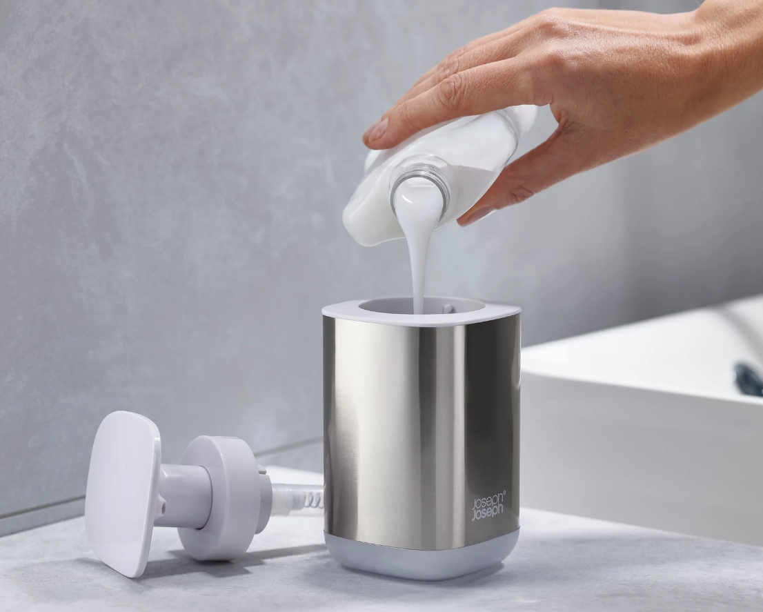 JOSEPH JOSEPH 不銹鋼洗手液器 -白色 | Stainless-Steel Hygienic Easy-Push Soap Dispenser with Wide Pump, One-Size, - White