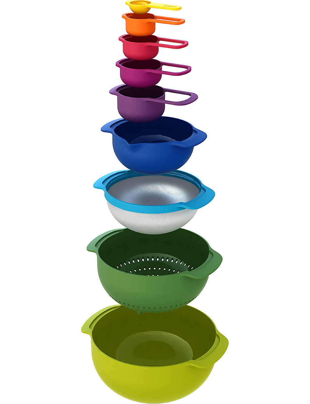 JOSEPH JOSEPH Nest 9合1廚具套裝組合-彩虹  | JOSEPH JOSEPH 9 Nesting Set with Mixing Bowls Measuring Cups Sieve Colander, 9-Piece  -Rainbow