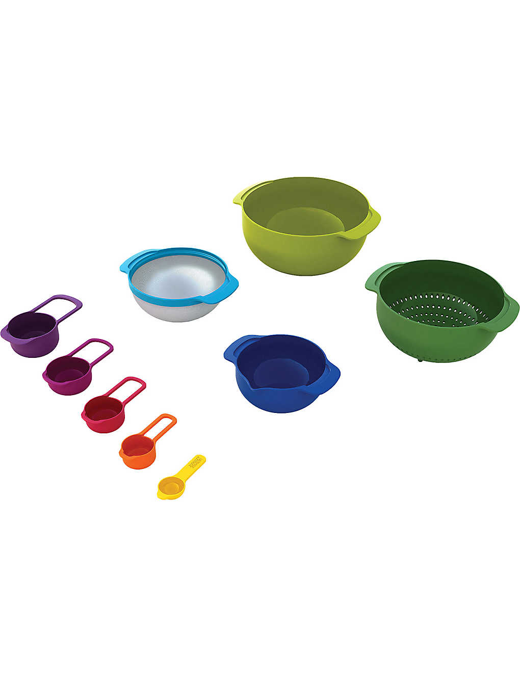 JOSEPH JOSEPH Nest 9合1廚具套裝組合-彩虹  | JOSEPH JOSEPH 9 Nesting Set with Mixing Bowls Measuring Cups Sieve Colander, 9-Piece  -Rainbow