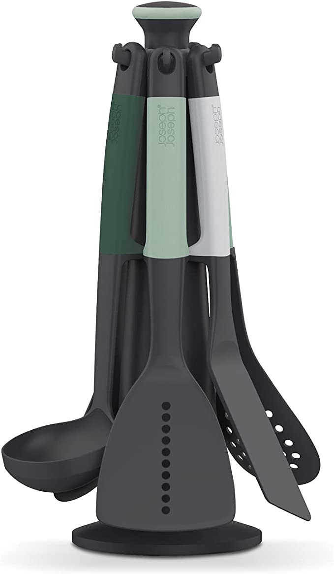 Joseph Joseph Elevate™ Carousel 6-Piece Kitchen Tool Set - Green | Elevate™ Carouse with Rotating Storage Stand -Green