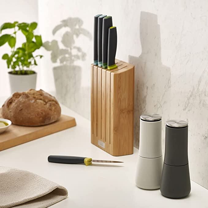 Joseph Jospeh Milltop™ Salt &amp; Pepper Mills | Milltop™ ceramic and stainless-steel salt and pepper mill set